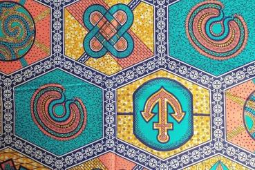 Preview: YELLOW TURQUOISE MOSAIC Waxprint Stoff